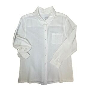 Liz Claiborne White Linen Cotton Blend Button Down Shirt Long Sleeve Womens XL